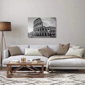 Tablou pe sticlă - Colosseum din Roma, alb-negru (70x50 cm)