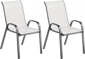 Outsunny Set de 2 Scaune de Exterior pentru Masă, Scaune Stivuibile cu Spătar Înalt, Șezut din Plasă Respirabilă pentru Grădină, Terasă, Gri Deschis | Aosom Romania