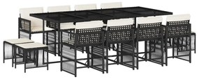 3211698 vidaXL Set mobilier de grădină cu perne, 13 piese, negru, poliratan