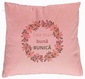 Perna Decorativa pentru Bunica 6, 40x40 cm, Roz, Husa Detasabila, Burduf