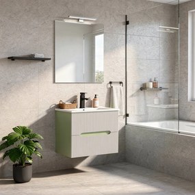 Trent Mobilier de baie 60 cm lavoar ceramic (2 sertare) cu oglindă 60x80 cm verde deschis-alb