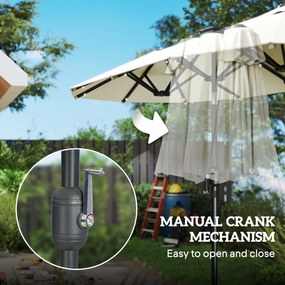 Outsunny Umbrelă dublă, umbrelă terasă, înclinabilă, cu panou solar, 35 LED-uri, cadru din oțel, bej, 2,92 x 1,50 x 2,18 m | Aosom Romania