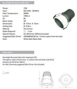 Spot LED incastrabil Trimless alb 15W D-7,5cm
