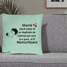 Cadou pentru Mama - Perna Personalizata Mama Nemuritoare Imbratisare Copil, 40x40 cm, Verde Menta, Husa Detasabila, Perna Inclusa, BEKZ®