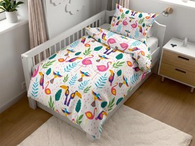 Lenjerie de pat din bumbac pentru patut TROPICAL FLAMINGO alb Dimensiune lenjerie de pat: 45 x 65 cm | 90 x 135 cm