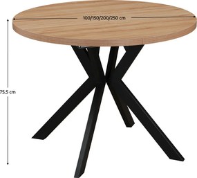 Masă extensibilă de sufragerie, stejar deschis/negru, 100-250x75,5 cm, LUKOS