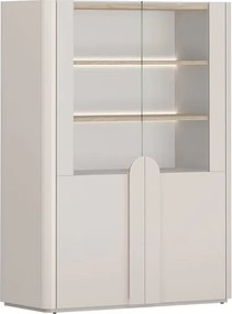 Vitrină cu două uși Amilio 100 cm - cașmir / stejar uleiat / mânere cașmir