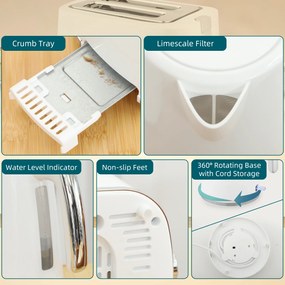 HOMCOM Set Fierbător Electric 2200W 1.7L și Prăjitor Dublu 7 Nivele Alb | Aosom Romania