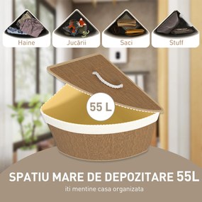 HOMCOM Coș de Rufe Colțar 55L cu Sac Detașabil din Bambus Maro | Aosom Romania