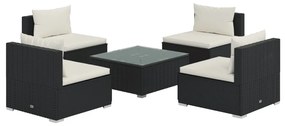 3101519 vidaXL Set mobilier de grădină cu perne, 5 piese, negru, poliratan