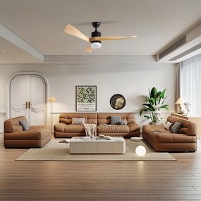 ZEVENTI - NATURITO ventilator de tavan LED, 18W, 230V, Wi-Fi Tuya, negru/stejar + telecomandă