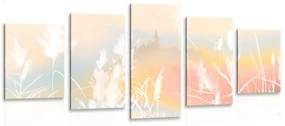 Tablou 5-piese castel într-un peisaj pastelat