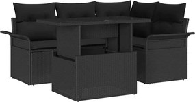 vidaXL Set de canapele pentru grădină cu pernă 5 pcs Negru Poli Rattan