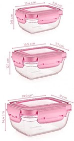Set 3 Caserole, Plastic fara BPA, 30147, Transparent / Roz