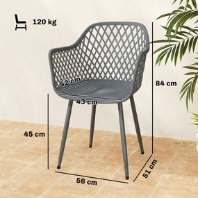 Outsunny Set 4 scaune de grădină, scaune din plastic rezistente la UV cu braț și spătar 56 x 51 x 84 cm gri închis | Aosom Romania