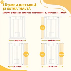 PawHut Poartă de Siguranță Extensibilă pentru Câini 76-104 x 106 cm, Deschidere cu O Singură Mână, Alb | Aosom Romania