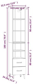 Dulap inalt, alb extralucios, 34,5x34x180 cm, lemn prelucrat 1, Alb foarte lucios, 2 sertare si 2 rafturi