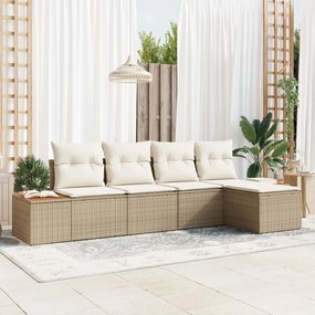 vidaXL Set de canapele pentru grădină cu pernă 5 pcs Bej Rattan poli