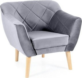 Fotoliu KARO, stofa catifelata gri deschis - Bluvel 14/fag, 78x75x76 c