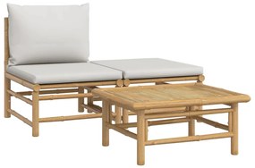 362275 vidaXL Set mobilier de grădină cu perne gri deschis, 3 piese, bambus
