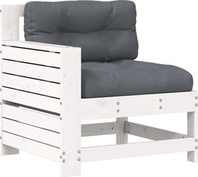 vidaXL Canapea grădină cotieră cu perne, alb, lemn masiv de pin