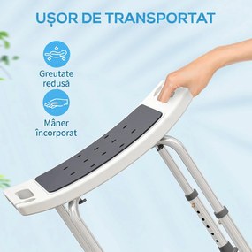 HOMCOM Scaun de Duș din Aluminiu și Plastic Antialunecare, Înălțime Reglabilă 6 Niveluri 39-52cm, Gri | Aosom Romania