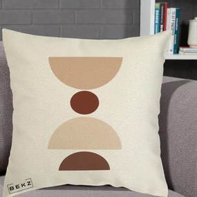 Perna Decorativa Geometric Boho Cerc si Boluri, 40x40 cm, Ecru, Husa Detasabila, Perna Inclusa, BEKZ®