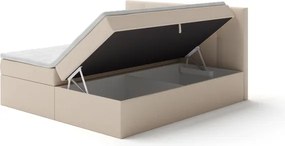 Pat tapițat EMBER 160x200 cm, cu saltele și topper incluse, cu spațiu de depozitare, bej