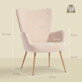 HOMCOM Fotoliu Modern Imbottito pentru Sufragerie, Fotoliu pentru Dormitor din Țesătură Sherpa cu Spătar Înalt și Brațe, Fotoliu Relax cu Cadru din Oțel pentru Sufragerie, Bej | Aosom Romania