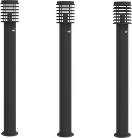 vidaXL Lămpi exterioare de podea senzori 3 buc. negru 110 cm oțel inox