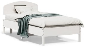 3207242 vidaXL Cadru de pat cu tăblie, alb, 75x190 cm, lemn masiv de pin