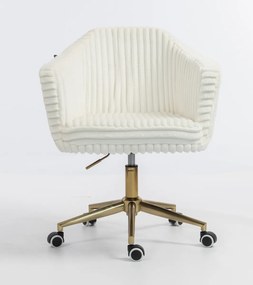 HR832K Scaun Alb Teddy Cord cu Bază Aurie