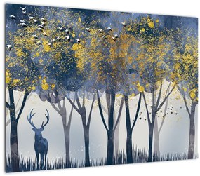 Tablou pe sticlă cerbul în pădure (70x50 cm)