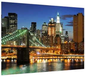 Tablou pe sticlă - Pod cu New York (70x50 cm)
