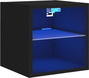 vidaXL Comodă TV de perete cu lumini LED, negru, 30x28,5x30 cm