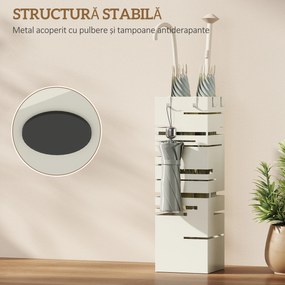 HOMCOM Suport de Umbrele Autoportant Pătrat din Metal cu 4 Cârlige, Bej | Aosom Romania