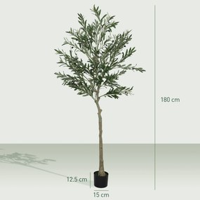 HOMCOM Măslin Artificial Înalt de 180 cm cu 900 Frunze, 40 Măsline și Ghiveci | Aosom Romania
