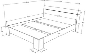 Pat Pedro, 200 x 160 cm, saltea spuma inclusa, Stejar Artisan/Antracit