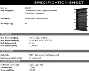 Biblioteca moderna design LUX Malibu furnir gri carbune