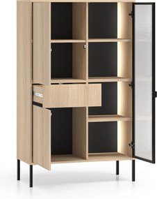 Vitrină înaltă cu sertar și iluminare Harmona 92 cm - stejar lindberg