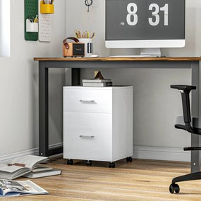 HOMCOM Comodă de birou cu 2 sertare Roți Arhivator mobil pentru fișiere A4 sau Letter 39,5x39x58,5 cm Alb | Aosom Romania