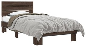845756 vidaXL Cadru de pat, stejar maro, 90x190 cm, lemn prelucrat și metal
