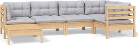 vidaXL Set mobilier grădină cu perne gri, 6 piese, lemn de pin