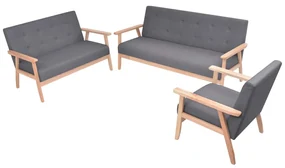 274926 vidaXL Set canapea din 3 piese, material textil, gri închis