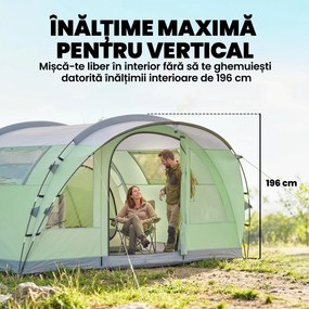 Outsunny Cort Mare Multi-Cameră pentru 2-4 Persoane, cu Ferestre și Verandă, Verde | Aosom Romania