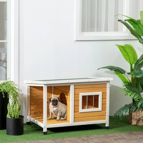 PawHut Cuib pentru câine la exterior casă pentru câine interioară din lemn cu acoperiș deschizător și fereastră 85,5L x 62l x 60H cm portocaliu | Aosom Romania