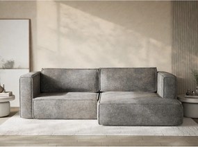 Colțar gri extensibil/cu spațiu de depozitare cu tapițerie din chenille (cu colț pe partea dreaptă/cu șezlong) Velto – Maison de Rêve