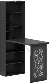 HOMCOM Birou Modern Pliabil cu Bibliotecă și Tablă, din Lemn și Metal, 98x51x153 cm, Negru | Aosom Romania