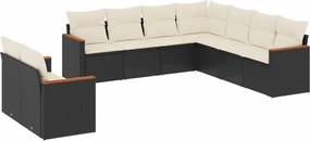 vidaXL Set mobilier de grădină cu perne, 9 piese, negru, poliratan