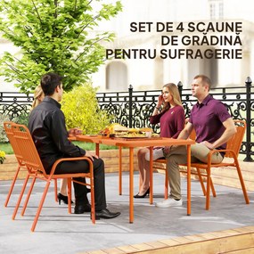 Outsunny Set de 4 Scaune de Grădină Stivuibile cu Spătar Înalt și Brațe, 56x66x91 cm, Maro Închis | Aosom Romania